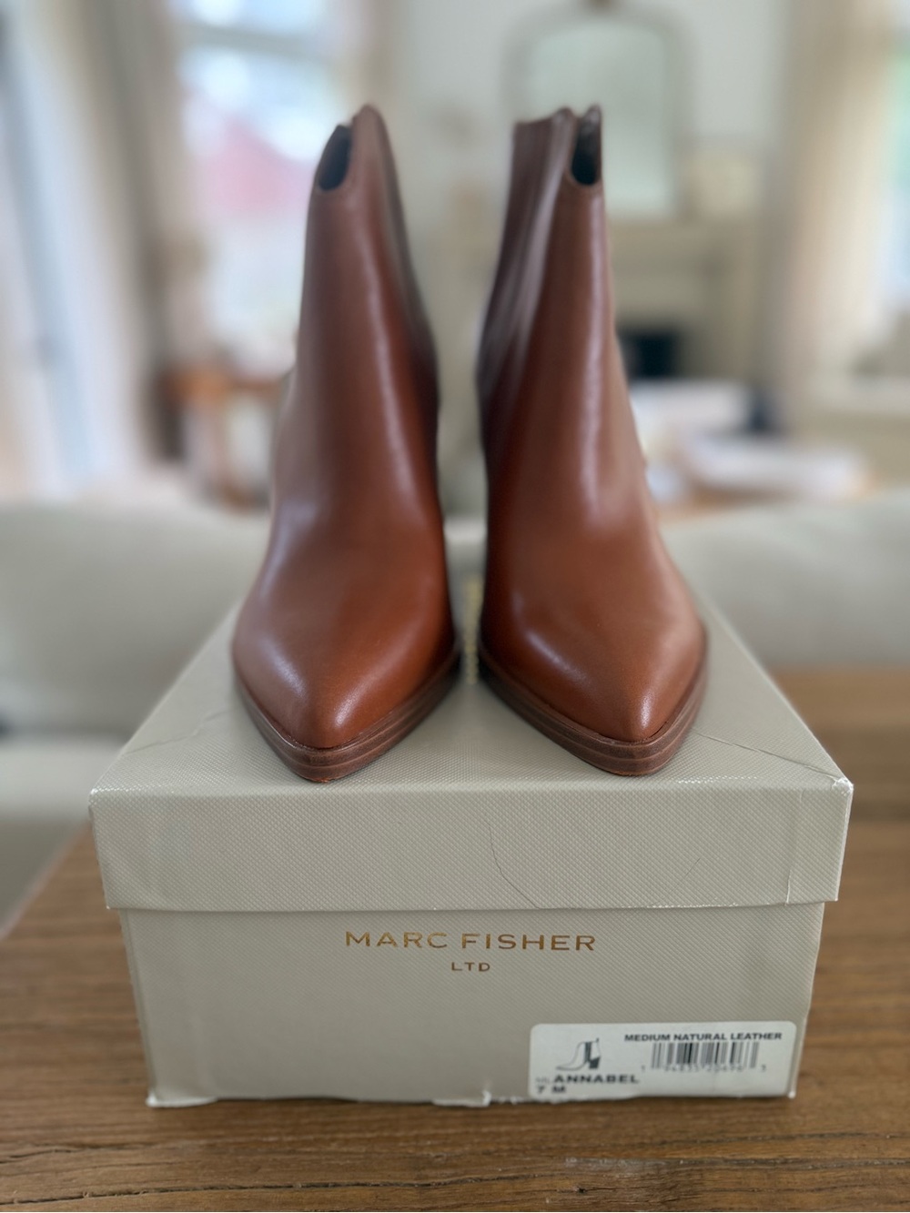 Marc Fisher Tan Leather Pointed Ankle Booties